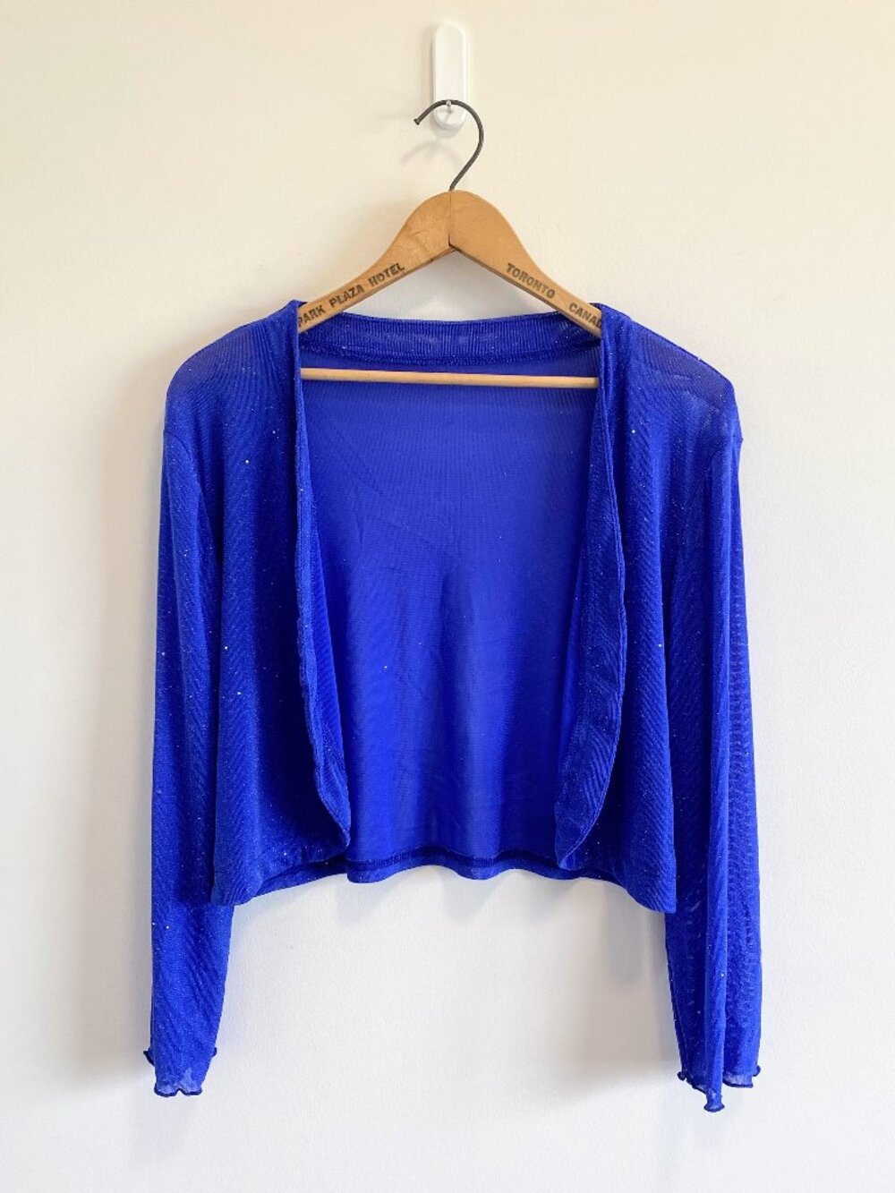 Vintage Royal Blue Glitter Mesh Cropped Cardigan / Y2K